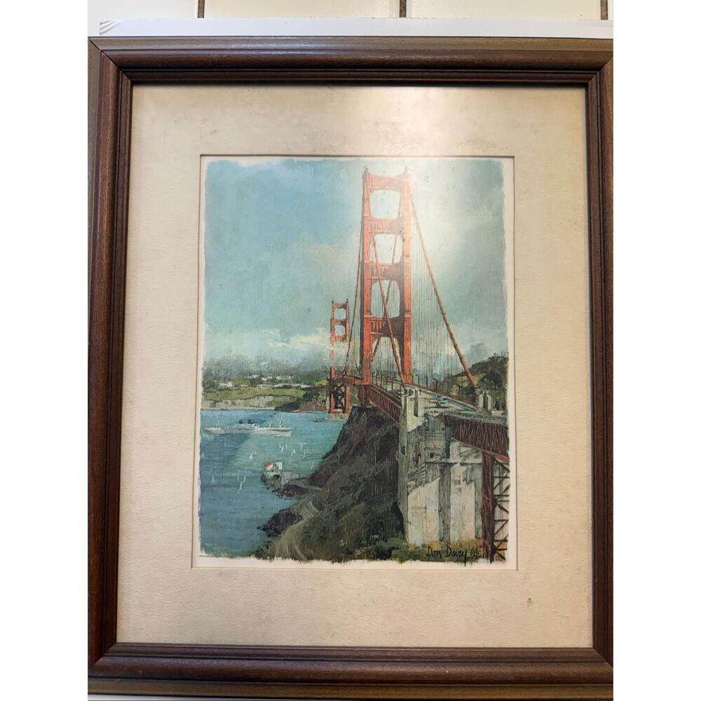 Vtg Don Davey Multicolor Golden Gate Bridge San Francisco Framed Art Print 68 OS